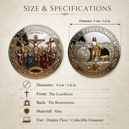 Cross & Resurrection Memorial Coin – Alloy Relief Keepsake for Faith and Remembrance