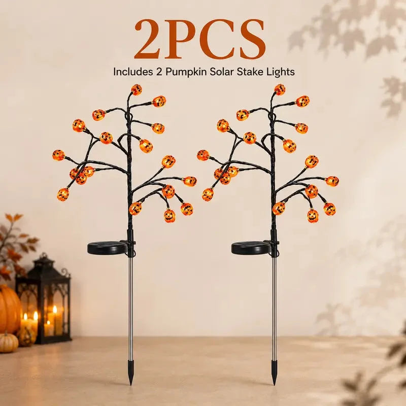 Solar Powered Pumpkin Stake Lights – Ideal Outdoor Halloween Landscape Decor