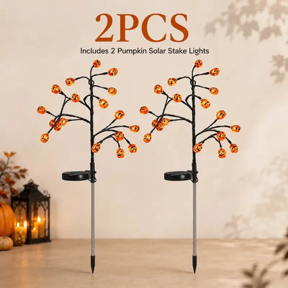 Solar Powered Pumpkin Stake Lights – Ideal Outdoor Halloween Landscape Decor