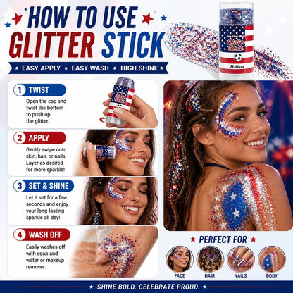 4th of July Glitter Stick - Red, White & Blue Body & Hair Sparkle