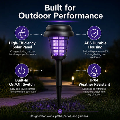 Solar Bug Zapper and Pathway Light with Automatic Dusk Sensor, Ground Stake Installation