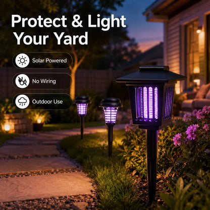 Solar Bug Zapper and Pathway Light with Automatic Dusk Sensor, Ground Stake Installation