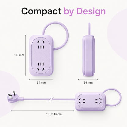 Portable Travel Power Strip with USB Ports – Compact Extension Cord with Built-In Cable Storage