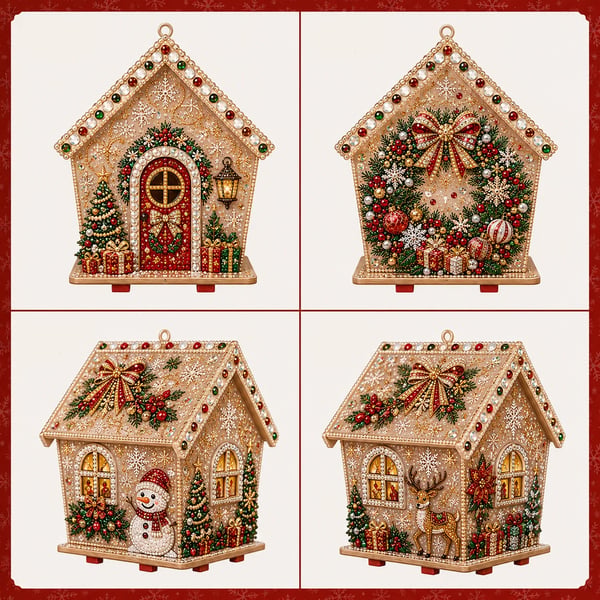 Christmas Pearl Cottage Art Kit | Pre-Cut Wooden Panels, Sparkling Rhinestones, Pearl Beads & Complete Tools for a 3D Holiday House