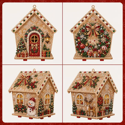 Christmas Pearl Cottage Art Kit | Pre-Cut Wooden Panels, Sparkling Rhinestones, Pearl Beads & Complete Tools for a 3D Holiday House