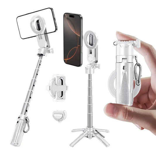 Magnetic Selfie Stick with Wireless Remote and Tripod Base, 360° Rotation