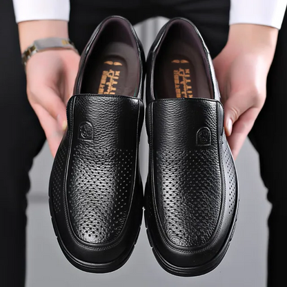 Men's Slip-On Loafers with Flat Sole and Breathable Cowhide Upper