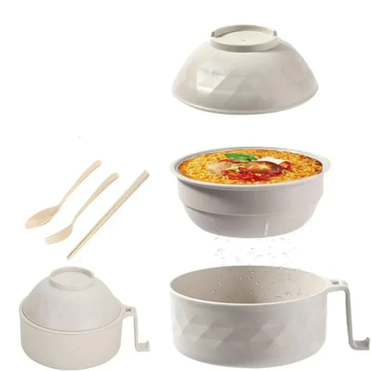 Microwave Ramen Bowl Set with Secure Lid and Cool Handle, 6-Piece Set