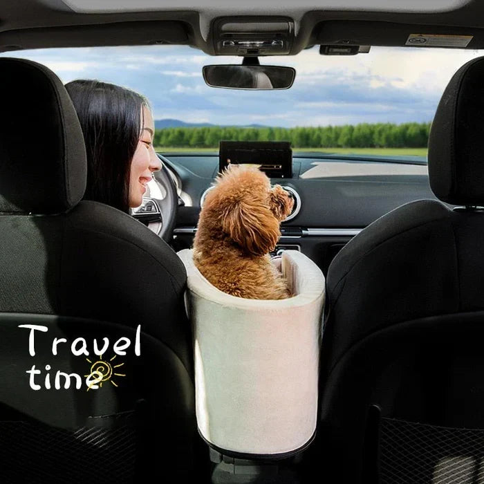 Small Pet Car Seat with Safety Lanyard and Four-Sided Walls for Dogs and Cats
