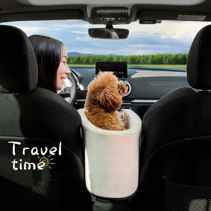 Small Pet Car Seat with Safety Lanyard and Four-Sided Walls for Dogs and Cats