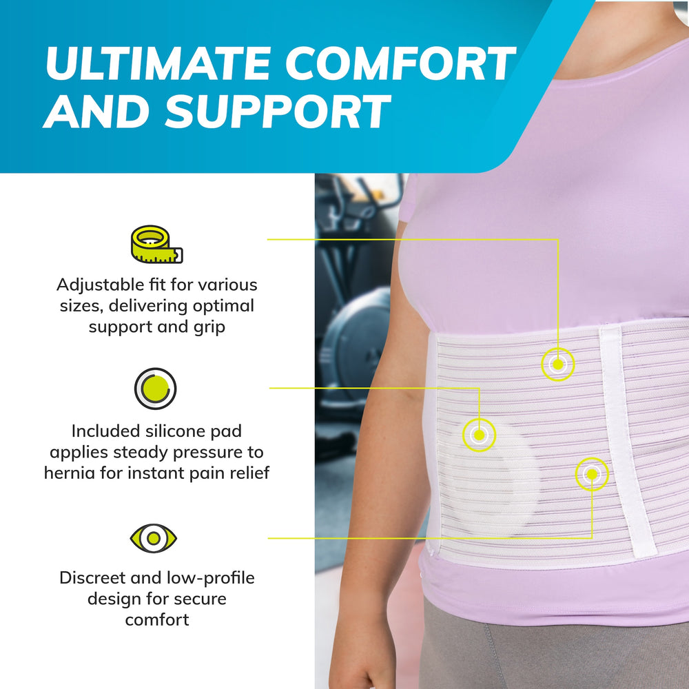 Hernia Support Belt with Removable Silicone Pad and Hook Closure