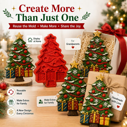 DIY Christmas Tree Mold & Paint Craft Kit | Reusable 3D Mold with 8 Acrylic Paints, 2 Brushes & Festive Detail Guide