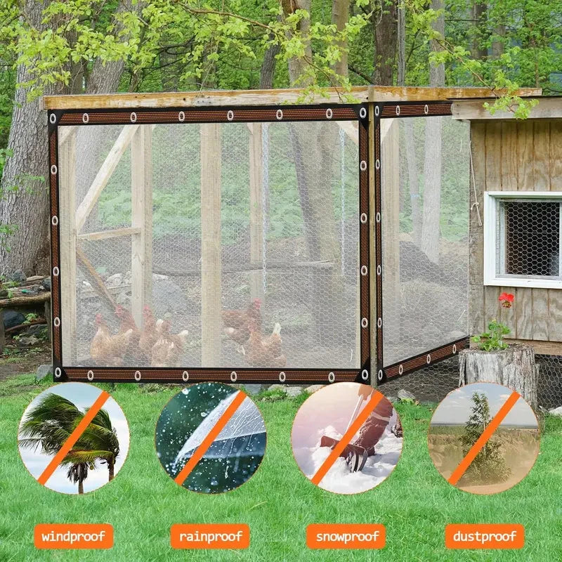 Clear Waterproof PE Tarp, Transparent Outdoor Cover with Metal Grommets