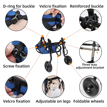 Adjustable Pet Wheelchair with Hind Leg Support and Secure Bracket, Dogs Cats