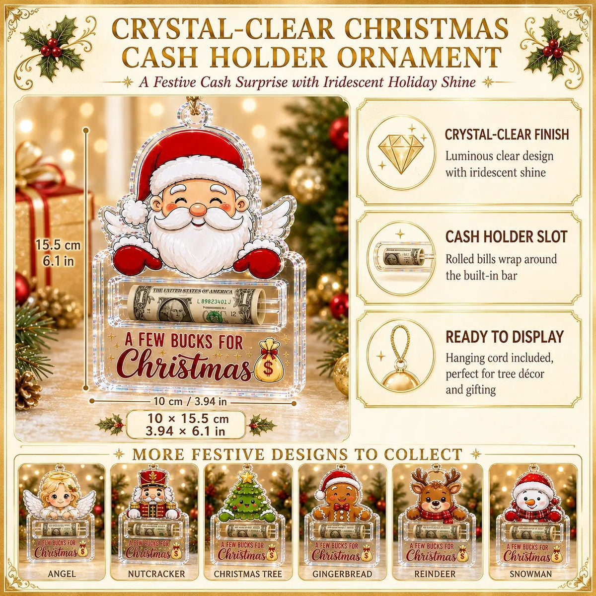 Crystal Acrylic Money Holder Ornament