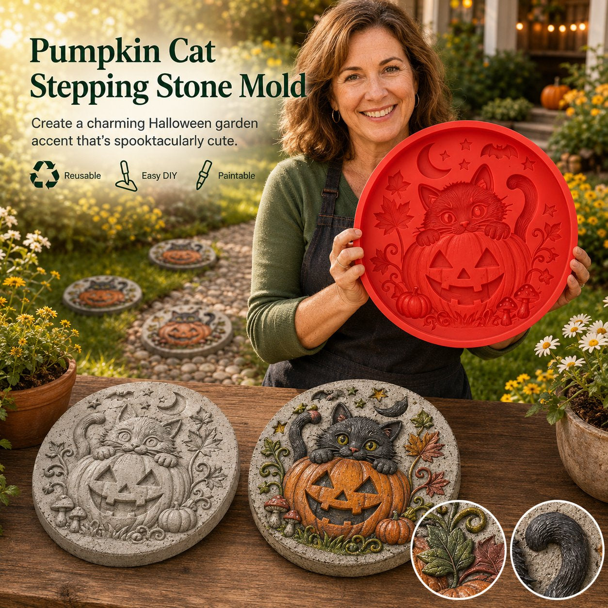 Reusable Haunted Pumpkin Halloween Stepping Stone Mold