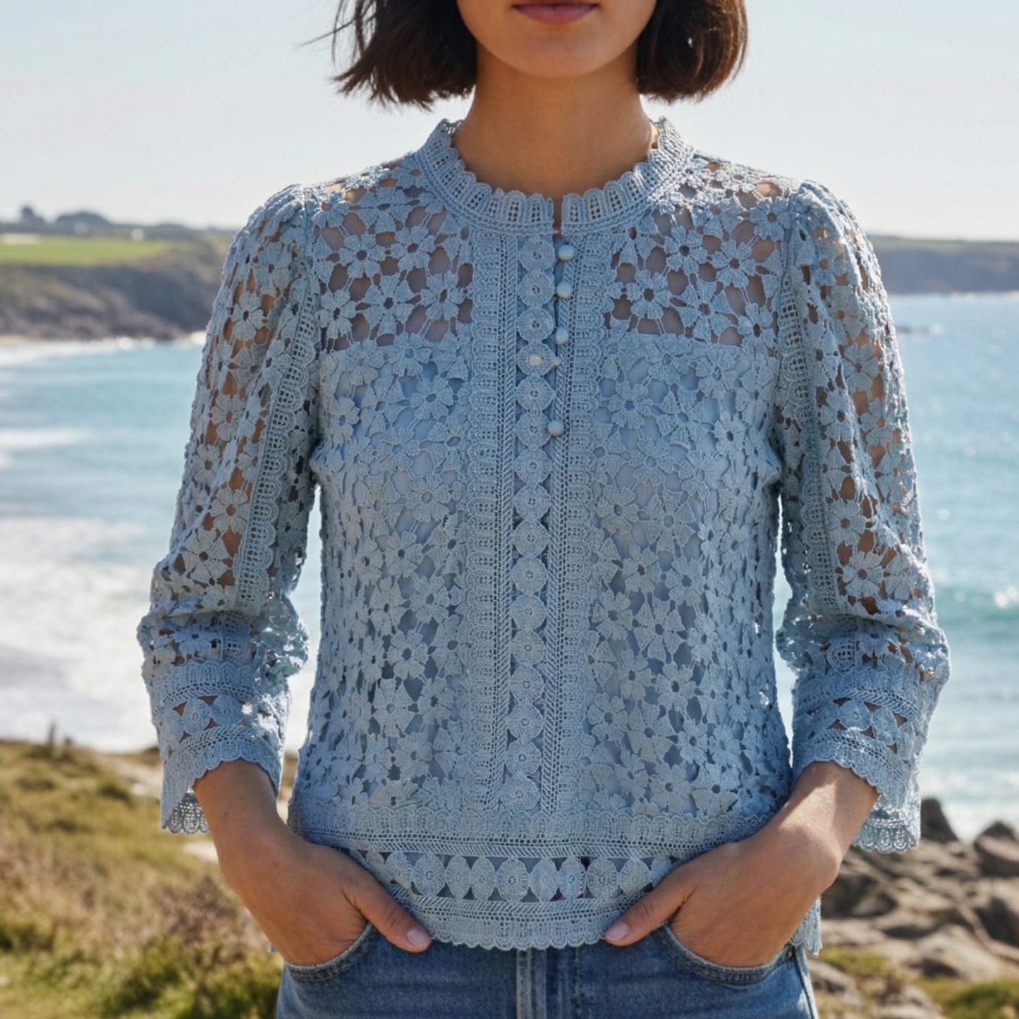 Women's Lace Blouse Puff Sleeves