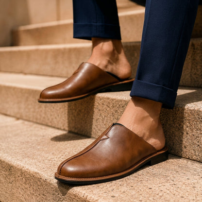 Slide-On Leather Mules for Men with Open Heel Design