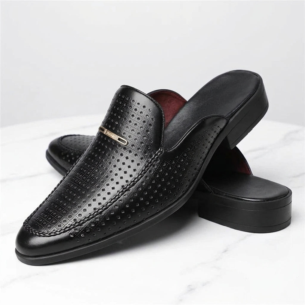 Men's Slip-On Mules with Italian Leather Upper and Backless Design