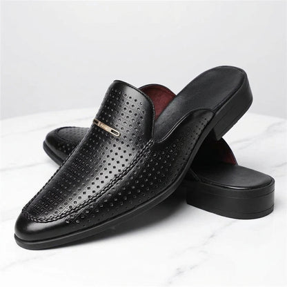 Men's Slip-On Mules with Italian Leather Upper and Backless Design