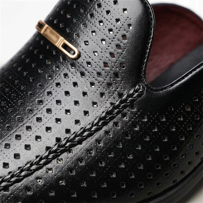 Men's Slip-On Mules with Italian Leather Upper and Backless Design