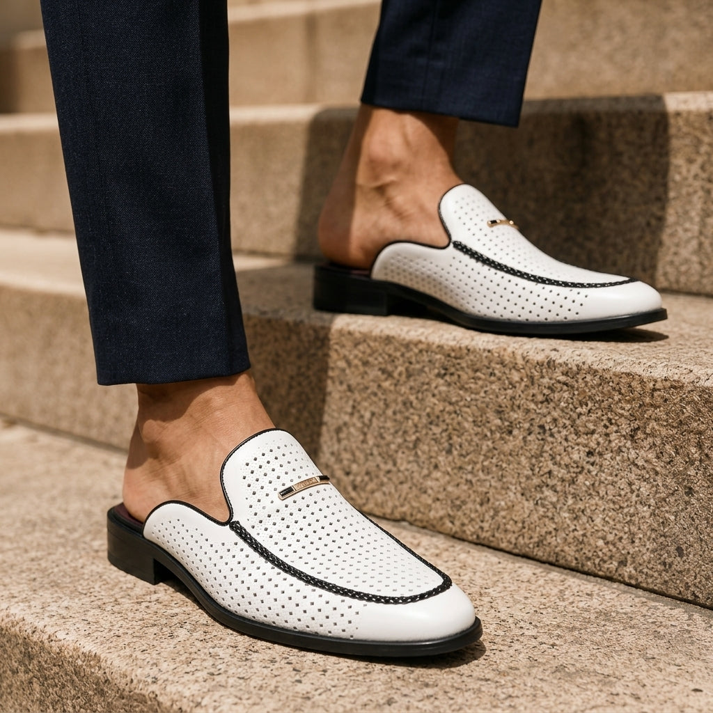 Men's Slip-On Mules with Italian Leather Upper and Backless Design
