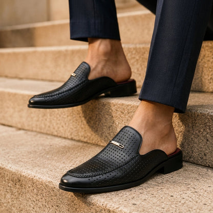 Men's Slip-On Mules with Italian Leather Upper and Backless Design