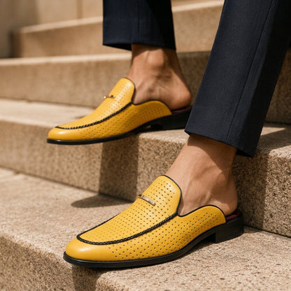 Men's Slip-On Mules with Italian Leather Upper and Backless Design