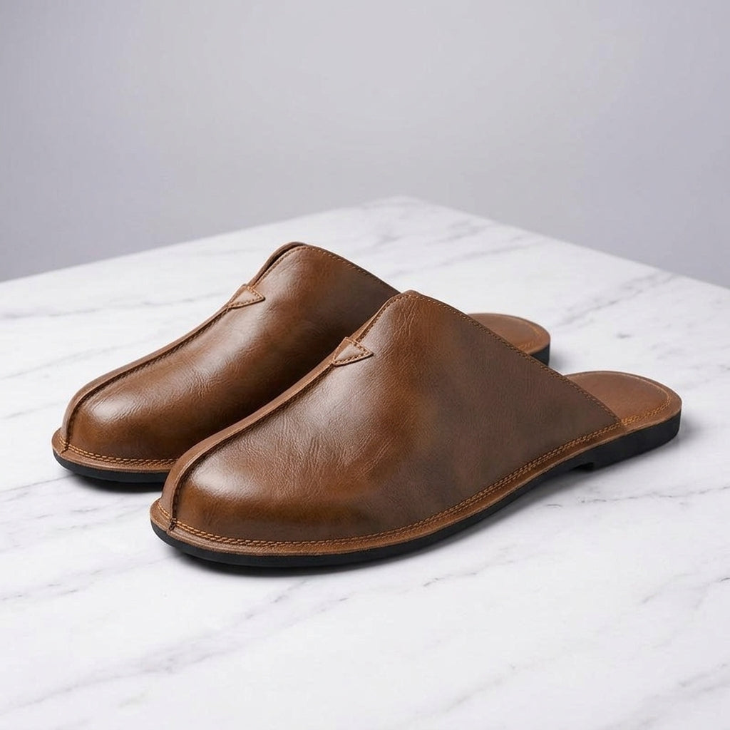 Slide-On Leather Mules for Men with Open Heel Design