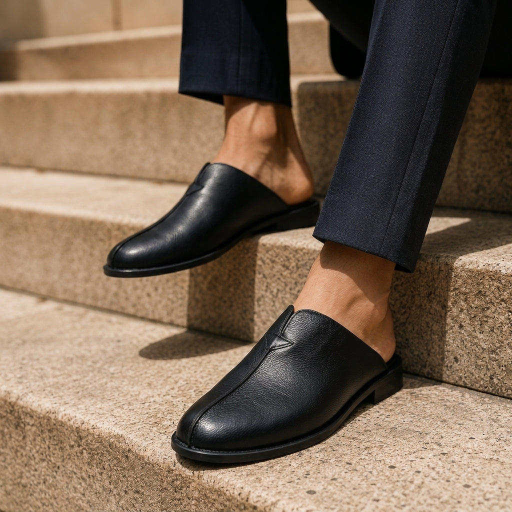 Slide-On Leather Mules for Men with Open Heel Design