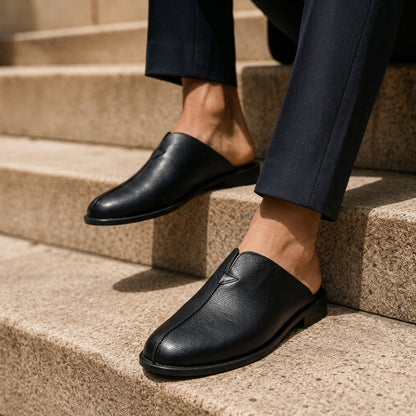Slide-On Leather Mules for Men with Open Heel Design