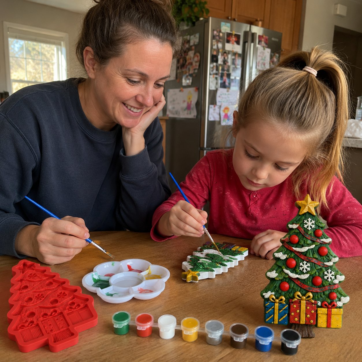 DIY Christmas Tree Mold & Paint Craft Kit | Reusable 3D Mold with 8 Acrylic Paints, 2 Brushes & Festive Detail Guide