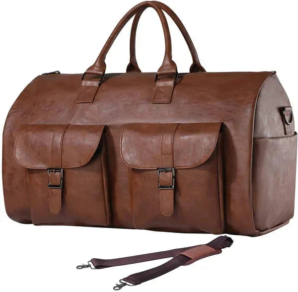 Convertible Travel Duffle Bag with Garment Buckles and Shoe Compartment, Telescoping Handle
