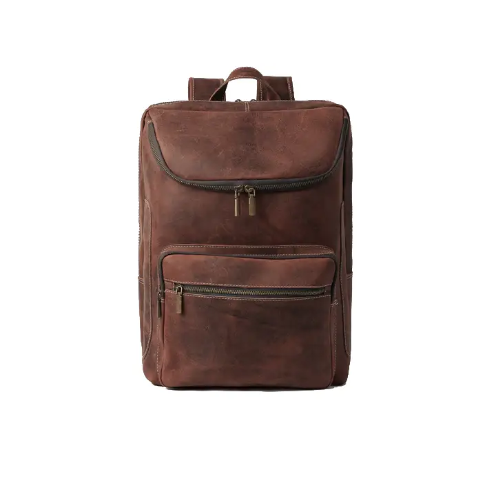 Happy Shopee Pull-Up Cowhide Leather Triple-Compartment Backpack - 16" Laptop Capacity
