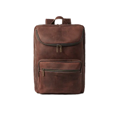 Happy Shopee Pull-Up Cowhide Leather Triple-Compartment Backpack - 16" Laptop Capacity