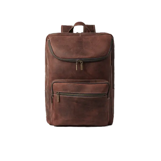 Happy Shopee Pull-Up Cowhide Leather Triple-Compartment Backpack - 16" Laptop Capacity