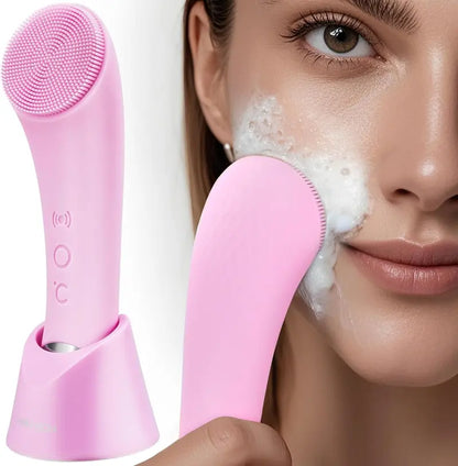 Vibrating Facial Cleansing Brush with Heating Function and 5 Speed Modes