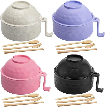Microwave Ramen Bowl Set with Secure Lid and Cool Handle, 6-Piece Set