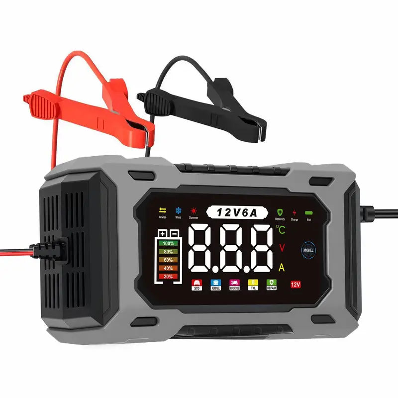 12V Battery Charger with Digital Voltage Display and Four Charging Modes