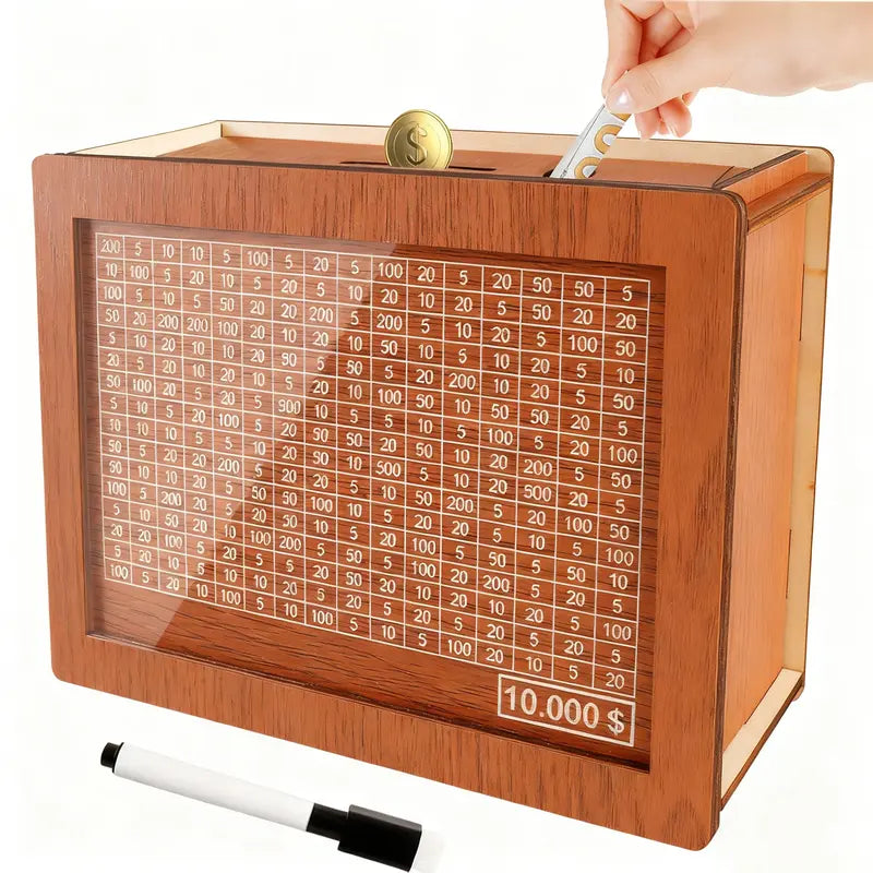 Wooden Savings Tracker with Acrylic Display Panel and Nine Goal Targets