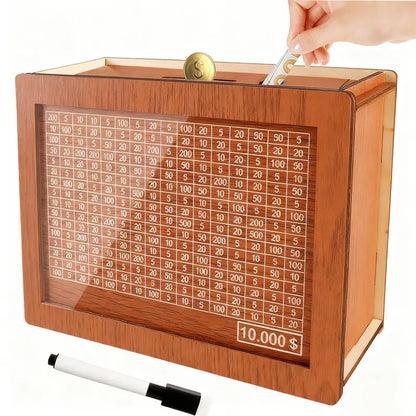 Wooden Savings Tracker with Acrylic Display Panel and Nine Goal Targets