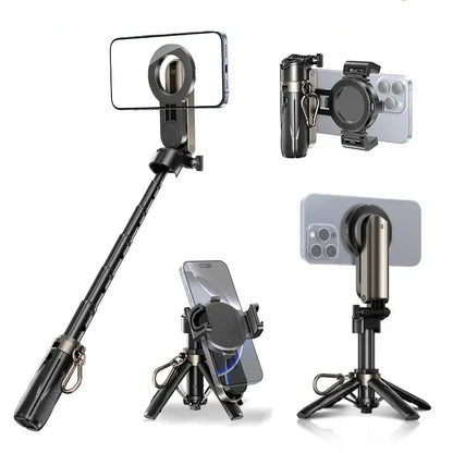 Magnetic Selfie Stick with Wireless Remote and Tripod Base, 360° Rotation