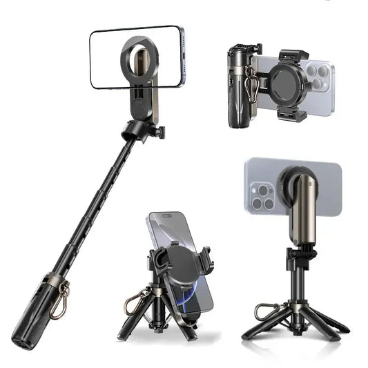 Magnetic Selfie Stick with Wireless Remote and Tripod Base, 360° Rotation