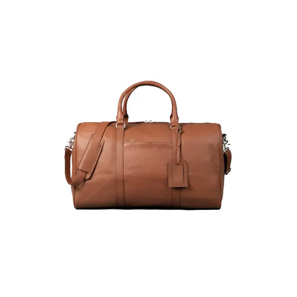 Happy Shopee Full Grain Milled Leather Travel Duffel - 20" Cognac Weekender Bag