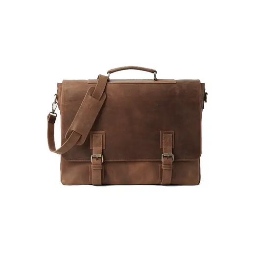 Happy Shopee Pull-up Leather Messenger Bag - 16" Laptop Professional Briefcase