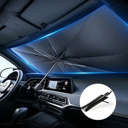 Car Windshield Sunshade 55x31in with Reflective Heat Blocking and Umbrella Fold Design for Universal Fit