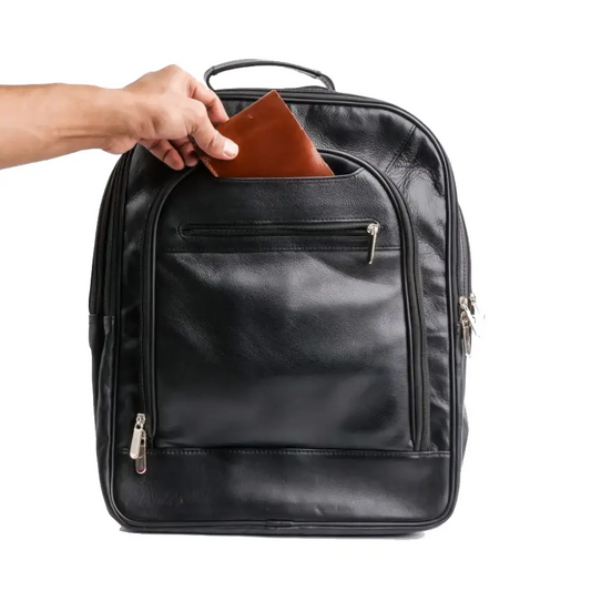 Happy Shopee Top-Grain Cowhide Leather Executive Backpack - 17" Laptop Capacity