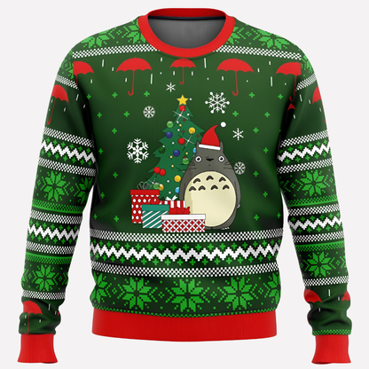 Neon Reindeer and Snowflake Sweater with Crew Neck and Long Sleeves