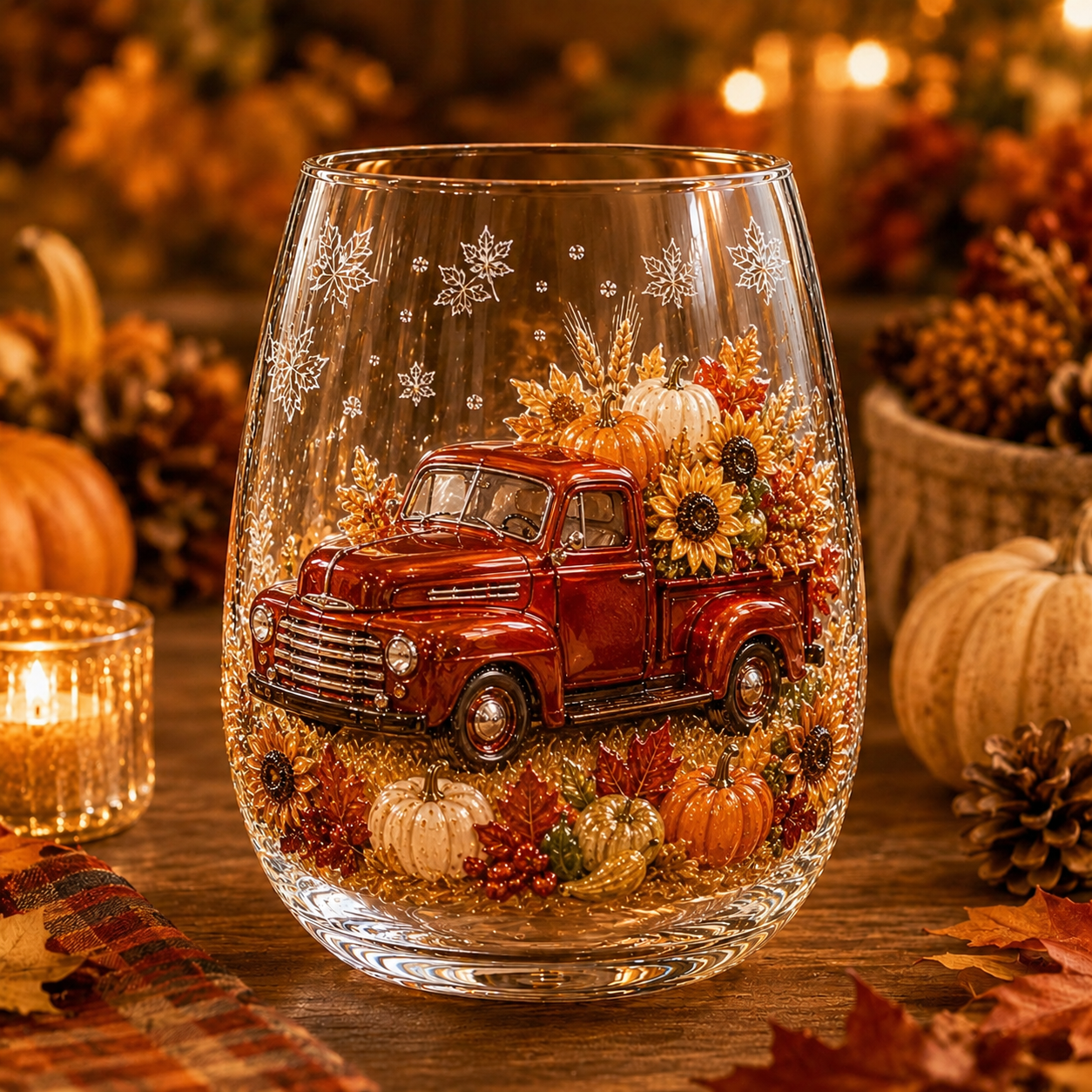 Autumn Harvest 3D Glass Cup Gift Set – 6 Festive Designs