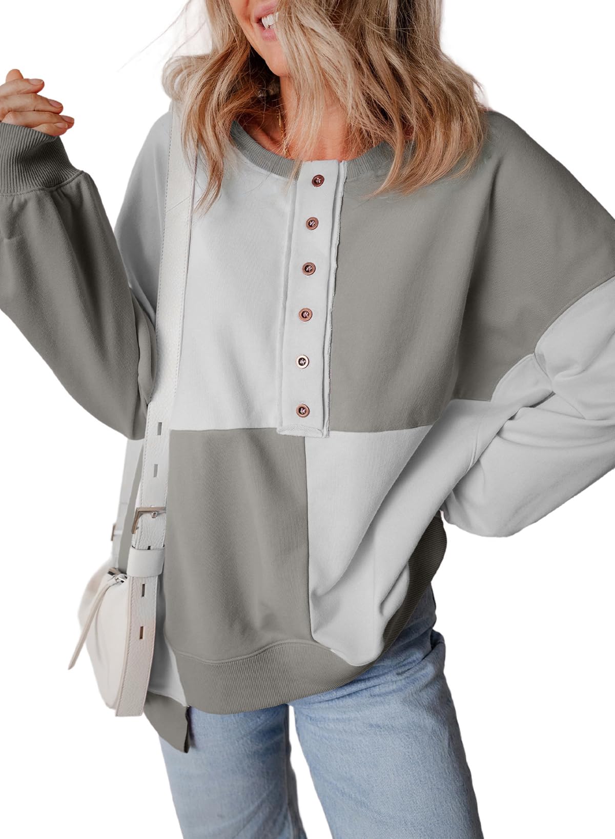 Color Block Half Button Long Sleeve Sweatshirt